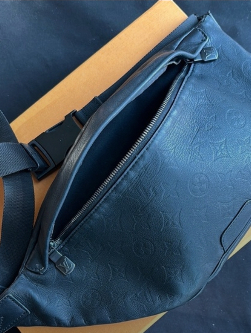 Louis Vuitton Black Embossed Monogram Leather Belt Bum Bag